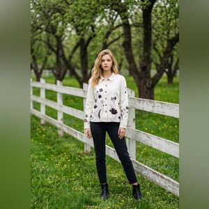 Vintage 90's The Quacker Factory Flower Oversized Denim Jacket Womens Size L